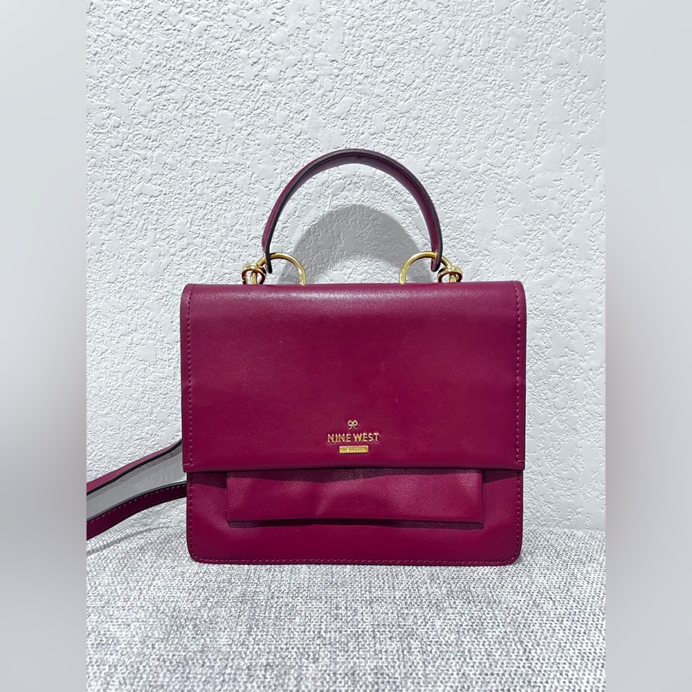 Nine West Vayle Top Handle Flap Crossbody Maroon Bag